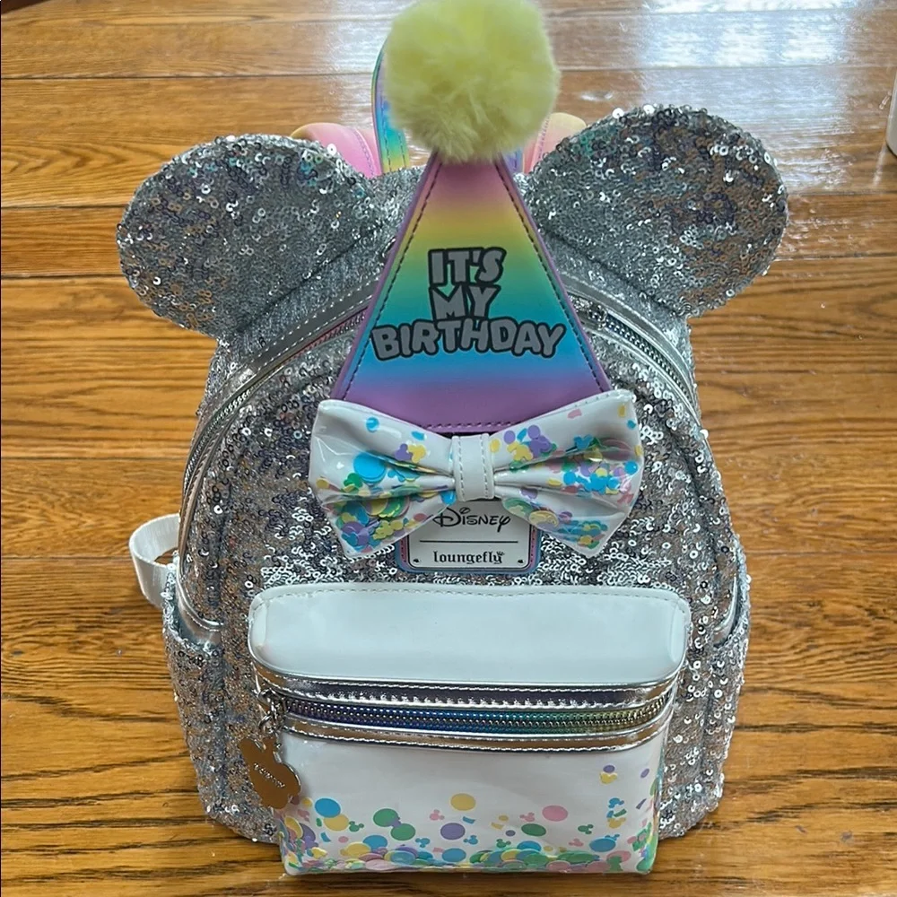 COPY -Loungefly x Disney It’s My Birthday sequined mini backpack w/removable hat